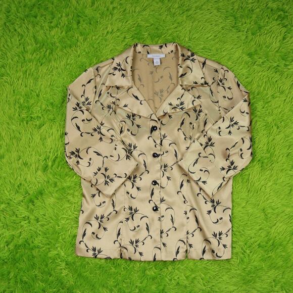 Dressbarn Satin Gold and Black Button Up Blouse, M - Picture 8 of 9